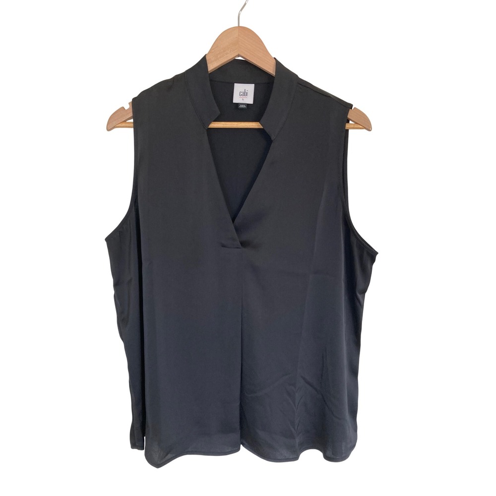 Cabi Black Sleeveless V-Neck Split Collar Blouse Top Style 1206 Womens L